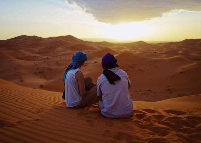 sunset above big dunes of Merzouga